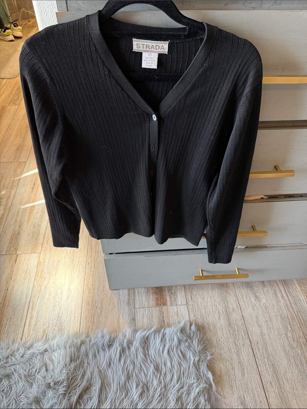 Strada silk Black Ribbed V-Neck Button Cardigan